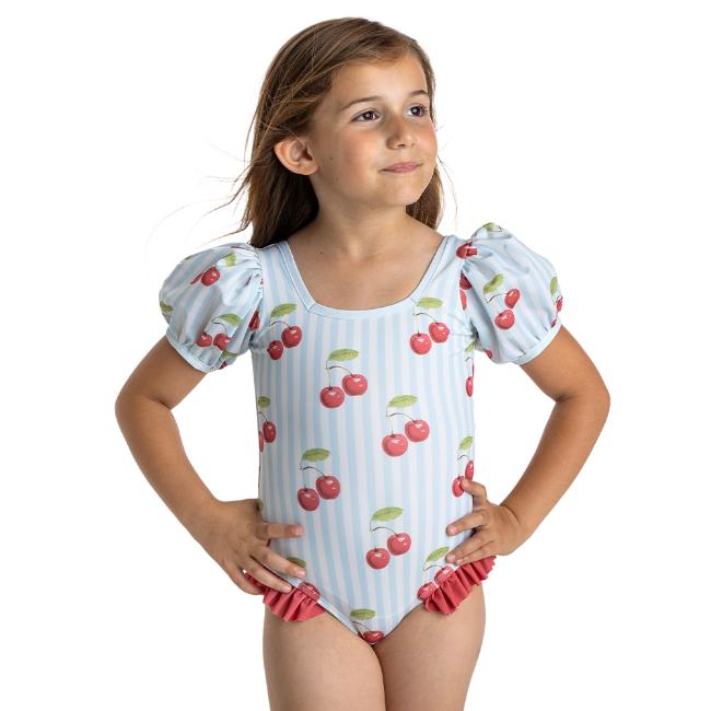 Picture of Meia Pata Girls Coral Sleeved Cherries Swimsuit - Red