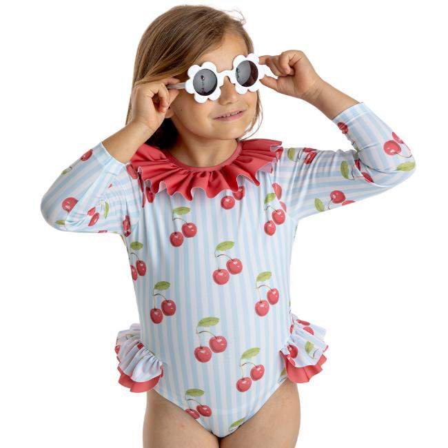 Picture of Meia Pata Girls Akumal Sleeved Cherries Swimsuit - Red