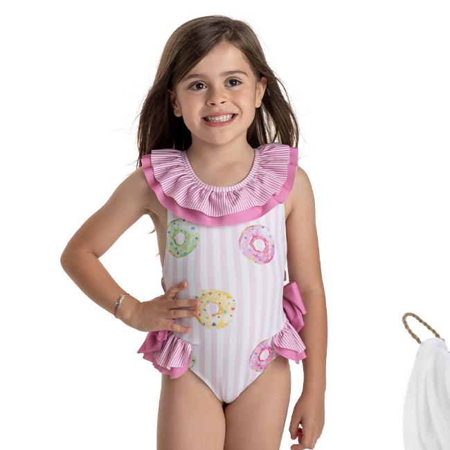 Picture of  Meia Pata Girls Cozumel Donuts Swimsuit - White Pink 