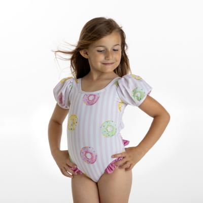 Picture of Meia Pata Girls Coral Sleeved Donuts Swimsuit - White Pink