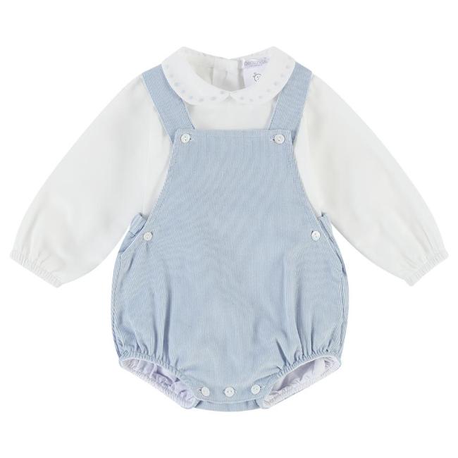 Picture of Deolinda Baby Boys James Dungaree Bloomers & Embroidered Collar Top - Dusty Blue 