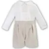 Picture of Sarah Louise Boys Hand Embroidered Blouse & Velvet Shorts Set - Ivory Beige