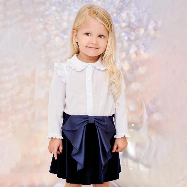 Picture of Sarah Louise Girls Voile Blouse & Big Bow Skirt Set X 2 - White Navy 