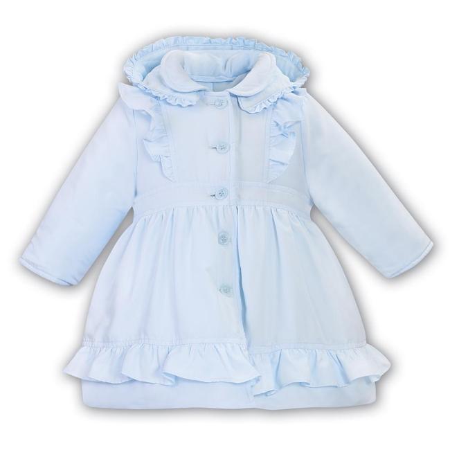 Picture of Sarah Louise Dani Girls Padded Ruffle Coat With Detachable Hood - Pale Blue