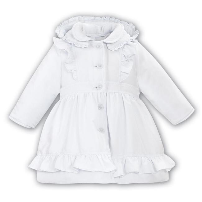 Picture of Sarah Louise Dani Girls Padded Ruffle Coat With Detachable Hood - White