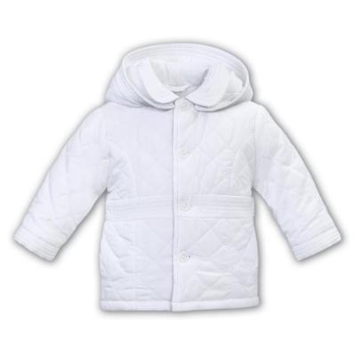 Picture of Sarah Louise Boys Quilted Coat with Detachable Hood - White