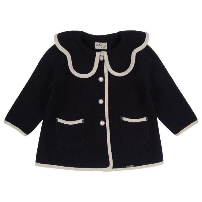 Picture of Marae Girls Wool Coat With Scallop Collar - Navy Ivory