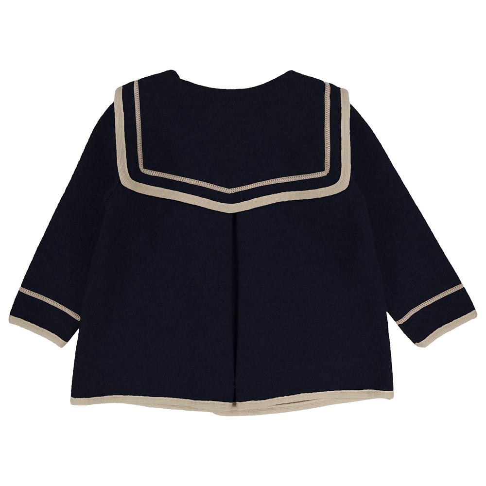 Marae Girls Wool Coat With Oversized Sailor Collar - Navy Ivory .