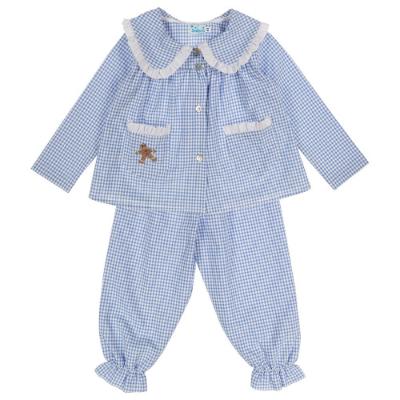 Picture of Salero Girls Gingerbread Man Pocket Gingham Pyjamas - Blue White