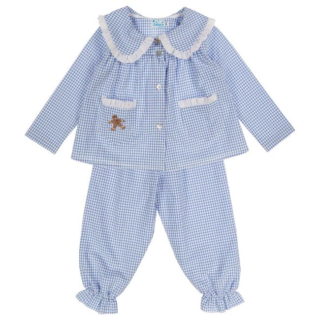 Picture of Salero Girls Gingerbread Man Pocket Gingham Pyjamas - Blue White