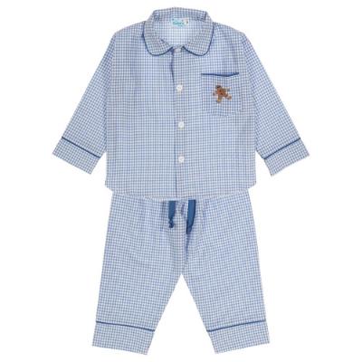 Picture of Salero Boys Gingerbread Man Pocket Gingham Pyjamas - Blue White 