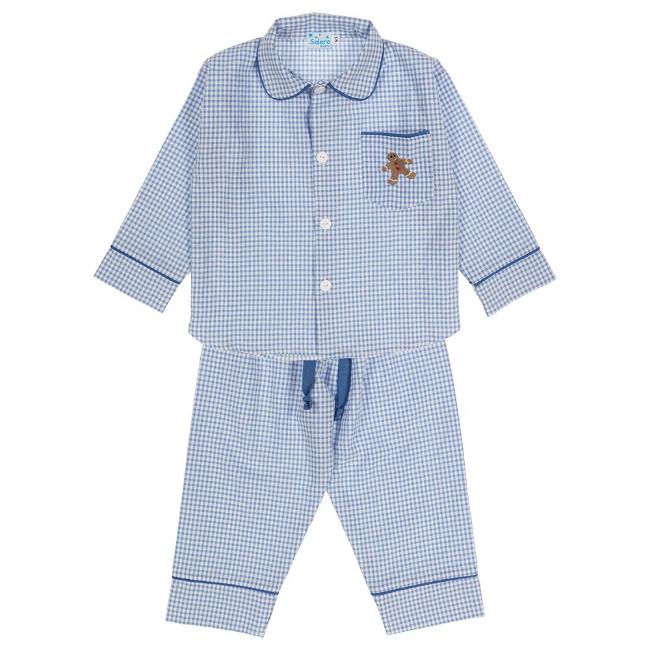 Picture of Salero Boys Gingerbread Man Pocket Gingham Pyjamas - Blue White 