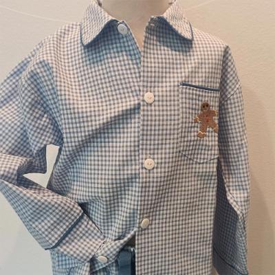 Picture of Salero Boys Gingerbread Man Pocket Gingham Pyjamas - Blue White 