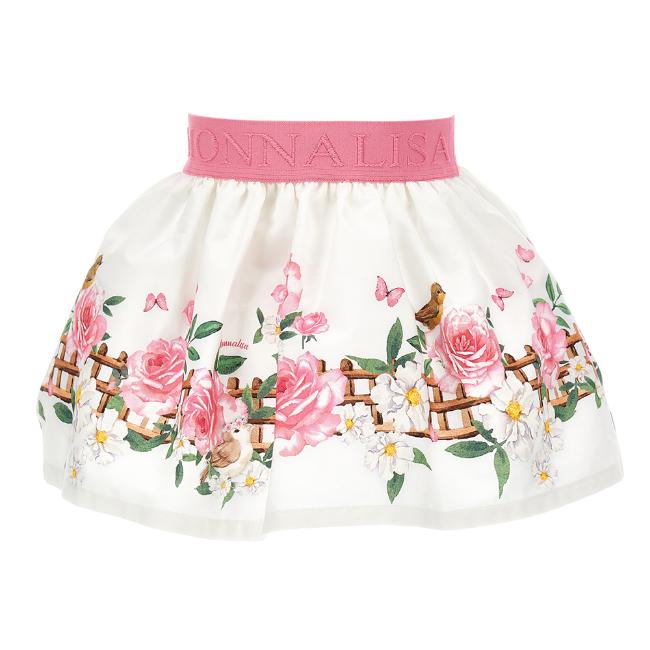 Picture of Monnalisa Bebe Girls Rose & Bird Skirt - Ivory Pink