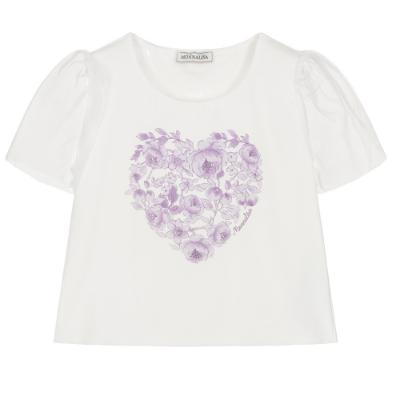 Picture of Monnalisa Chic Girls Floral Heart Top - Ivory Lilac