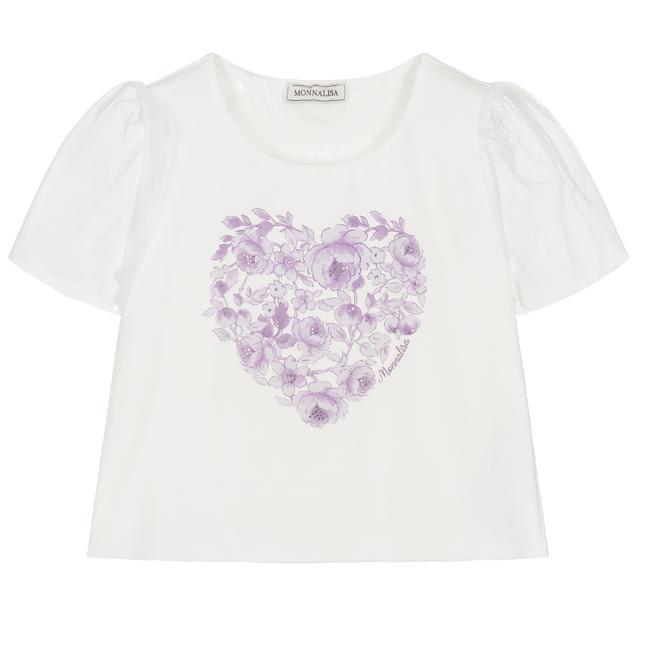 Picture of Monnalisa Chic Girls Floral Heart Top - Ivory Lilac