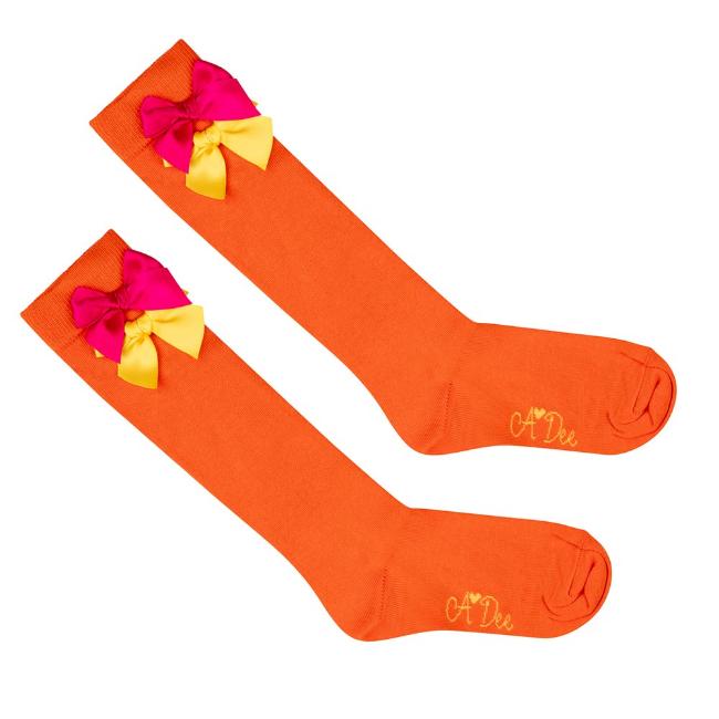 Picture of A Dee Maxine Love Hearts  Bow Knee Sock - Bright Orange