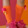 Picture of A Dee Maxine Love Hearts  Bow Knee Sock - Bright Orange