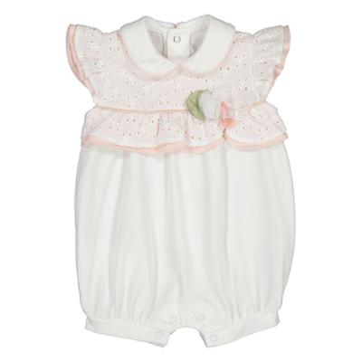 Picture of Mayoral Newborn Girls Broderie Anglaise Rose Romper - White