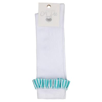 Picture of A Dee Orlena Ocean Pearl Stripe Frill Knee Sock - Bright White