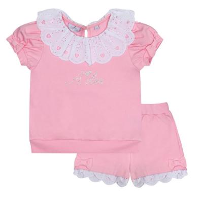 Picture of A Dee Linda Chic Chevron Broderie Anglaise Sweat Shorts Set - Pink Fairy