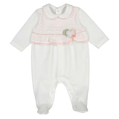 Picture of Mayoral Newborn Girls Broderie Anglaise Babygrow - White