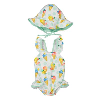 Picture of Mayoral Newborn Girls Ice Cream Swimsuit & Hat Set - Mint Green