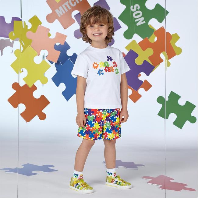 Picture of Mitch & Son Primary Puzzles Vincenzo Jigsaw T-shirt - Bright White