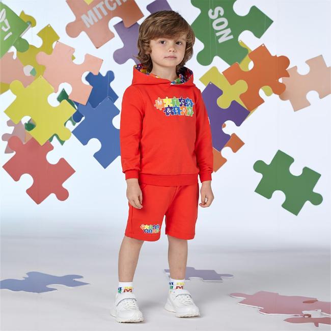 Picture of Mitch & Son Primary Puzzles Vance Hoody Shorts Set - Bright Red