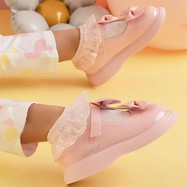 Picture of Little A Beau Double Bow T Bar Shoe  - Pink Fairy