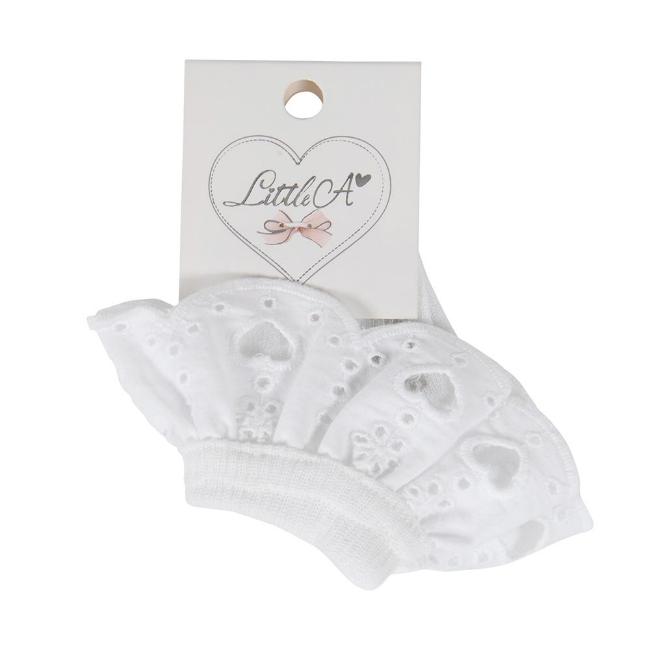 Picture of Little A Jo Pastel Hearts Broderie Anglais Ankle Socks - Bright White