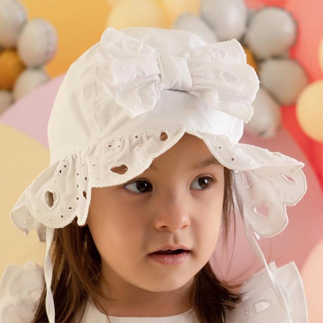 Picture of Little A Jen Pastel Hearts Broderie Anglaise Sunhat - Bright White