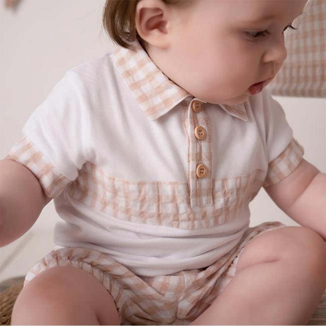 Picture of Mitch & Son Mini Samuel Gingham Trim Polo Set - Bright White 