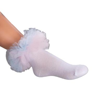 Picture of Daga Girls Find Roses In The Garden Tulle Ankle Socks - Blue Pink Tulle