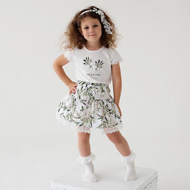 Picture of Daga Girls Lily Of The Valley Skirt Set - White