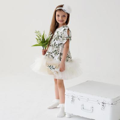 Picture of Daga Girls Lily Of The Valley Tulle Hem Print Dress - White