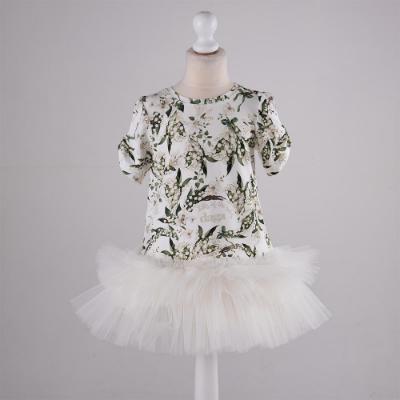 Picture of Daga Girls Lily Of The Valley Tulle Hem Print Dress - White