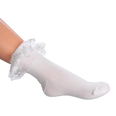 Picture of Daga Girls Lily Of The Valley Lace Cuff Ankle Socks - White