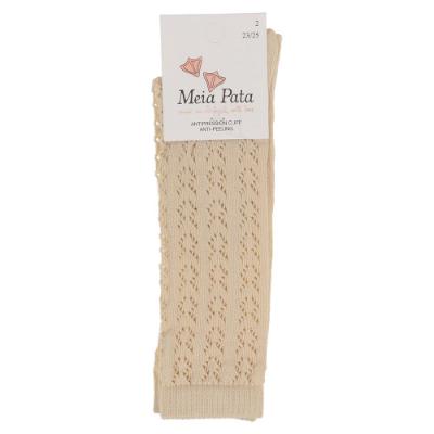 Picture of Meia Pata Girls Knee High Fish Knit Socks - Champagne Beige