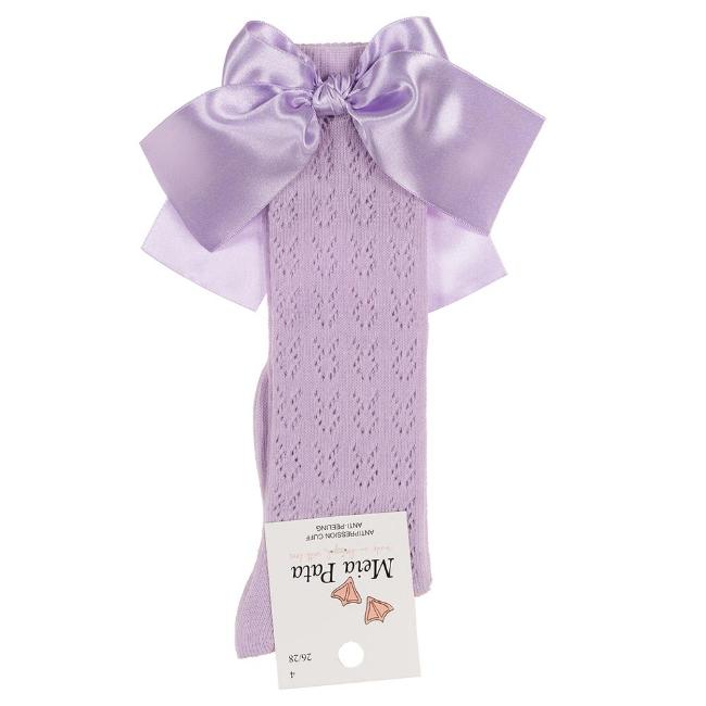 Picture of Meia Pata Openwork Knee Sock Large Satin Side Bow - Lilac