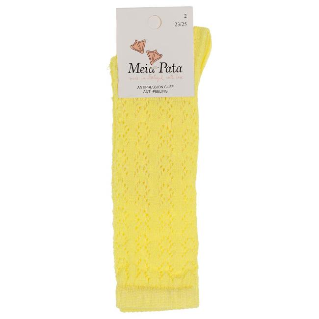Picture of Meia Pata Girls Knee High Fish Knit Socks - Canary Yellow