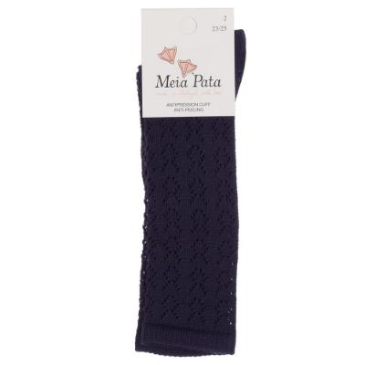 Picture of Meia Pata Girls Knee High Fish Knit Socks - Navy Blue