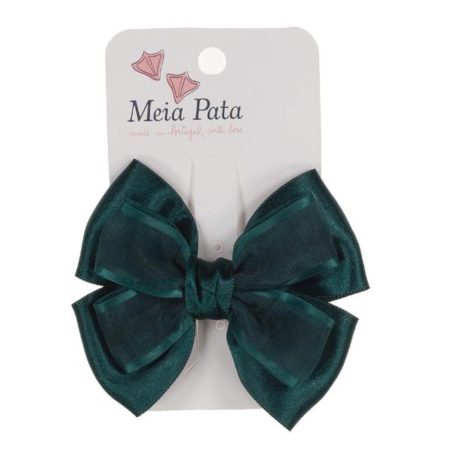 Picture of Meia Pata Satin & Tulle Double Bow Hairclip - Bottle Green