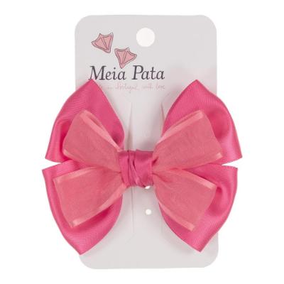 Picture of Meia Pata Satin & Tulle Double Bow Hairclip - Carmine Fuchsia Pink