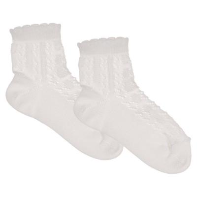 Picture of Meia Pata Girls Openwork Knit Ankle Socks - White