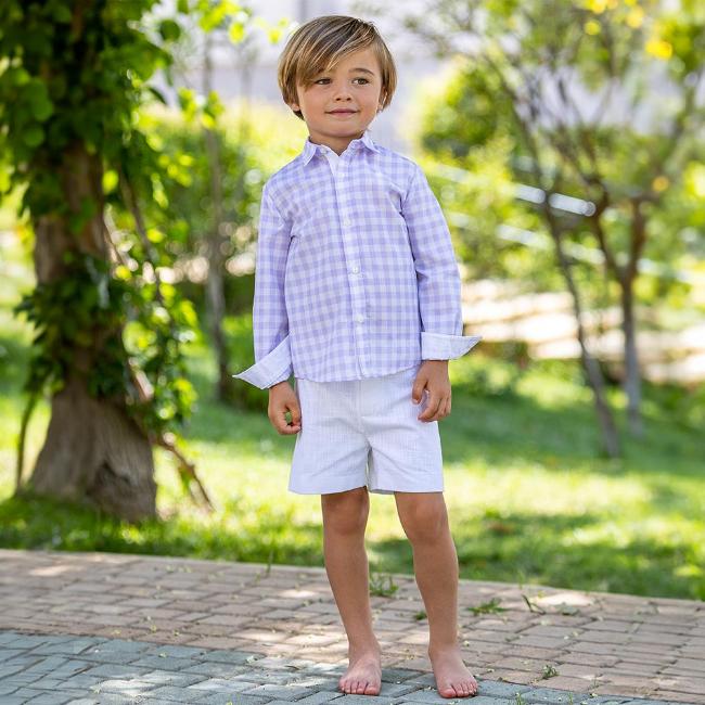 Picture of Abuela Tata Boys Gingham Shirt & Shorts Set - Lilac