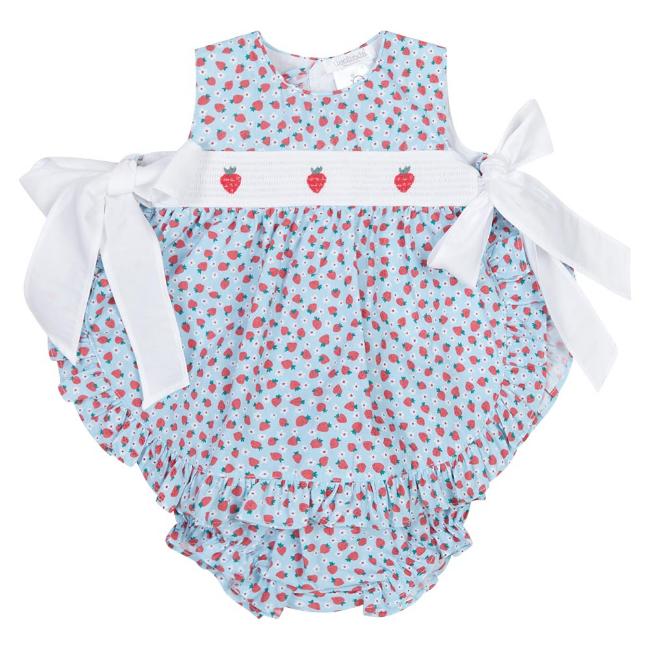 Picture of Deolinda Baby Girls Picnic Strawberry Print Dress With Panties - Blue