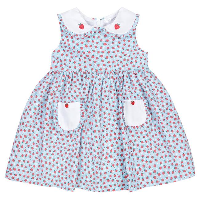 Picture of Deolinda Girls Picnic Strawberry Print Dress With Pockets - Blue 