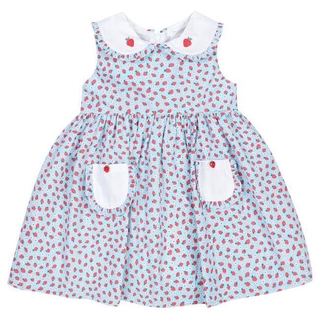 Picture of Deolinda Girls Picnic Strawberry Print Dress With Pockets - Blue 