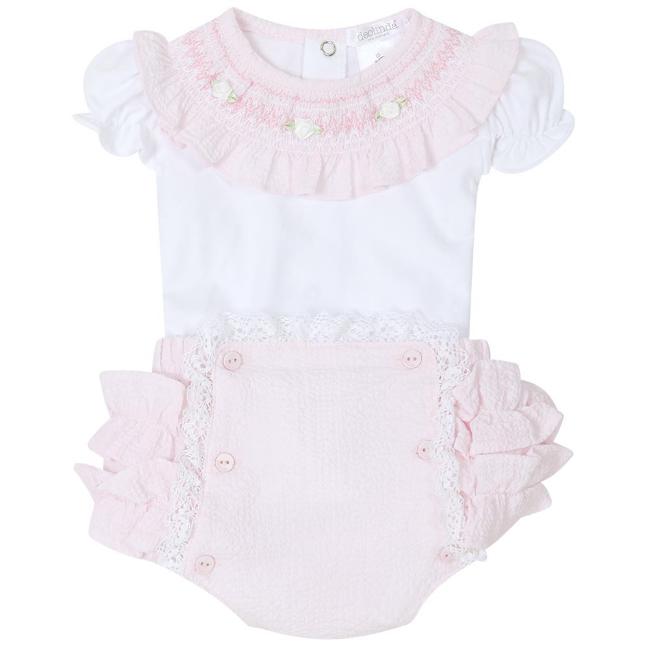 Picture of  Deolinda Baby Girls Lizzie Smocked Collar Jampant Set - Pink